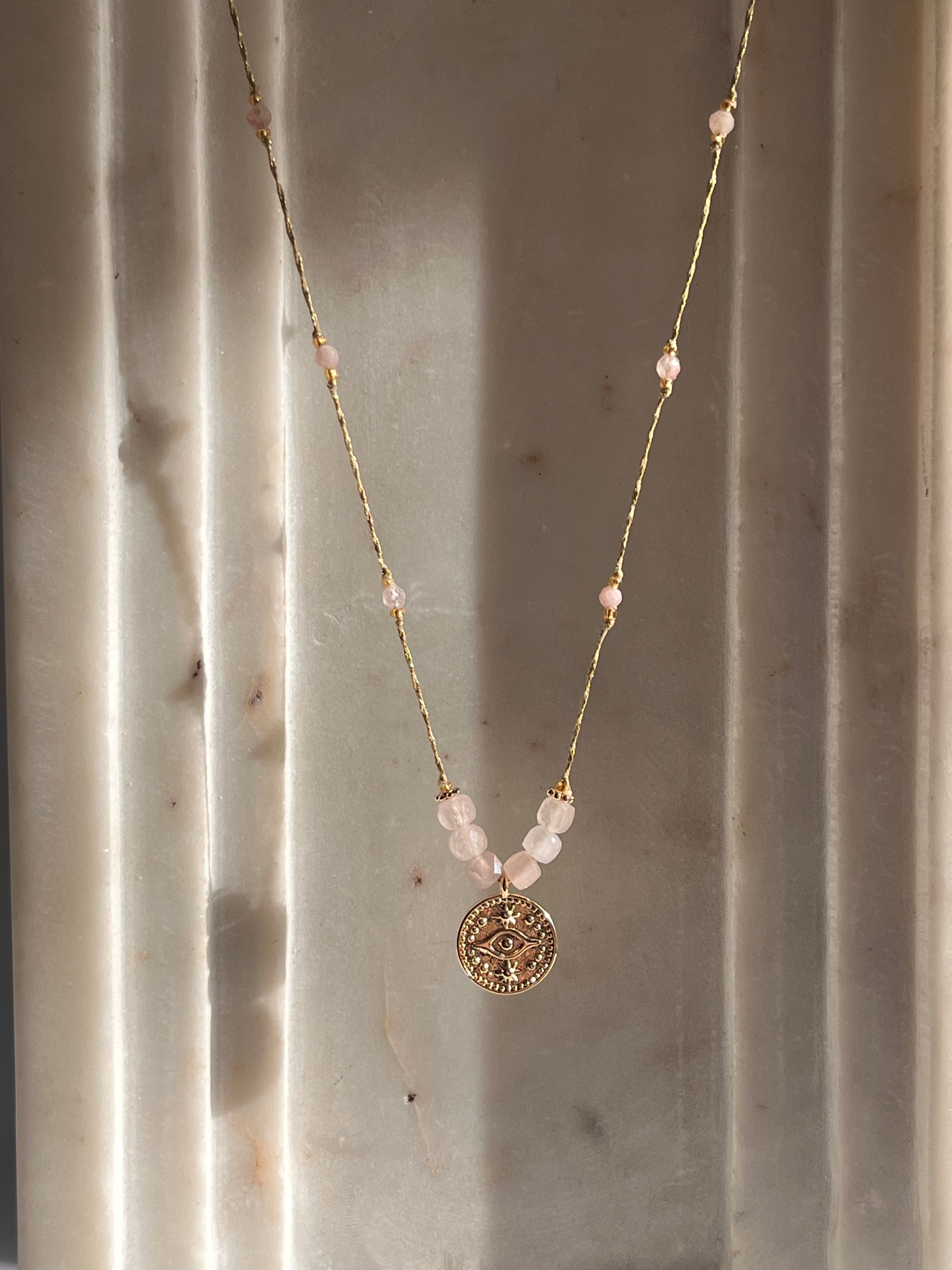 Evil Eye Necklace - Rose Quartz - Thread and Stone Jewellery