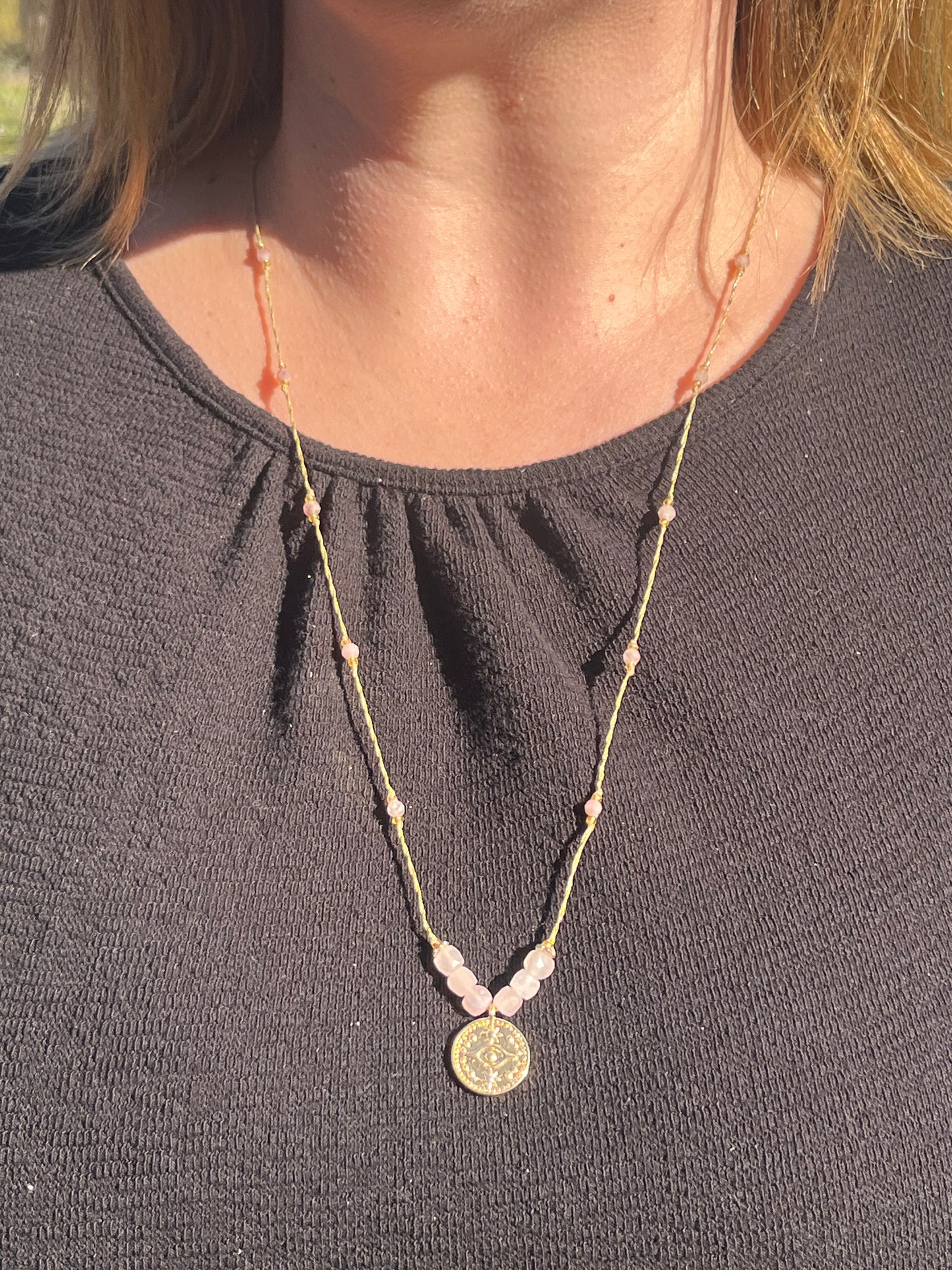 Evil Eye Necklace - Rose Quartz